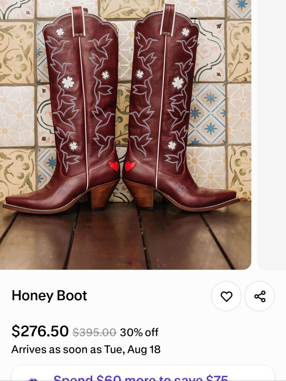 Women’s Burgundy Embroidered Cowboy Boots. Never Worn - Picture 6 of 10